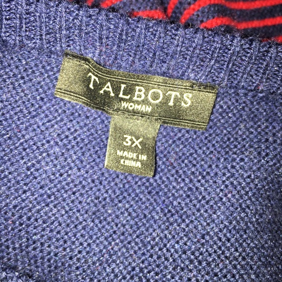 Talbots Woman Blue Red Striped Sweater 3X Cashmere - Picture 6 of 8